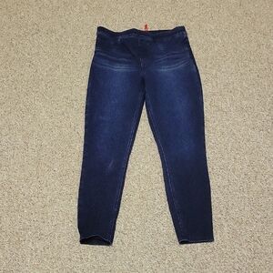 SPANX Dark Blue Pull On Skinny Jeans Sz Large Faux Front Pockets.